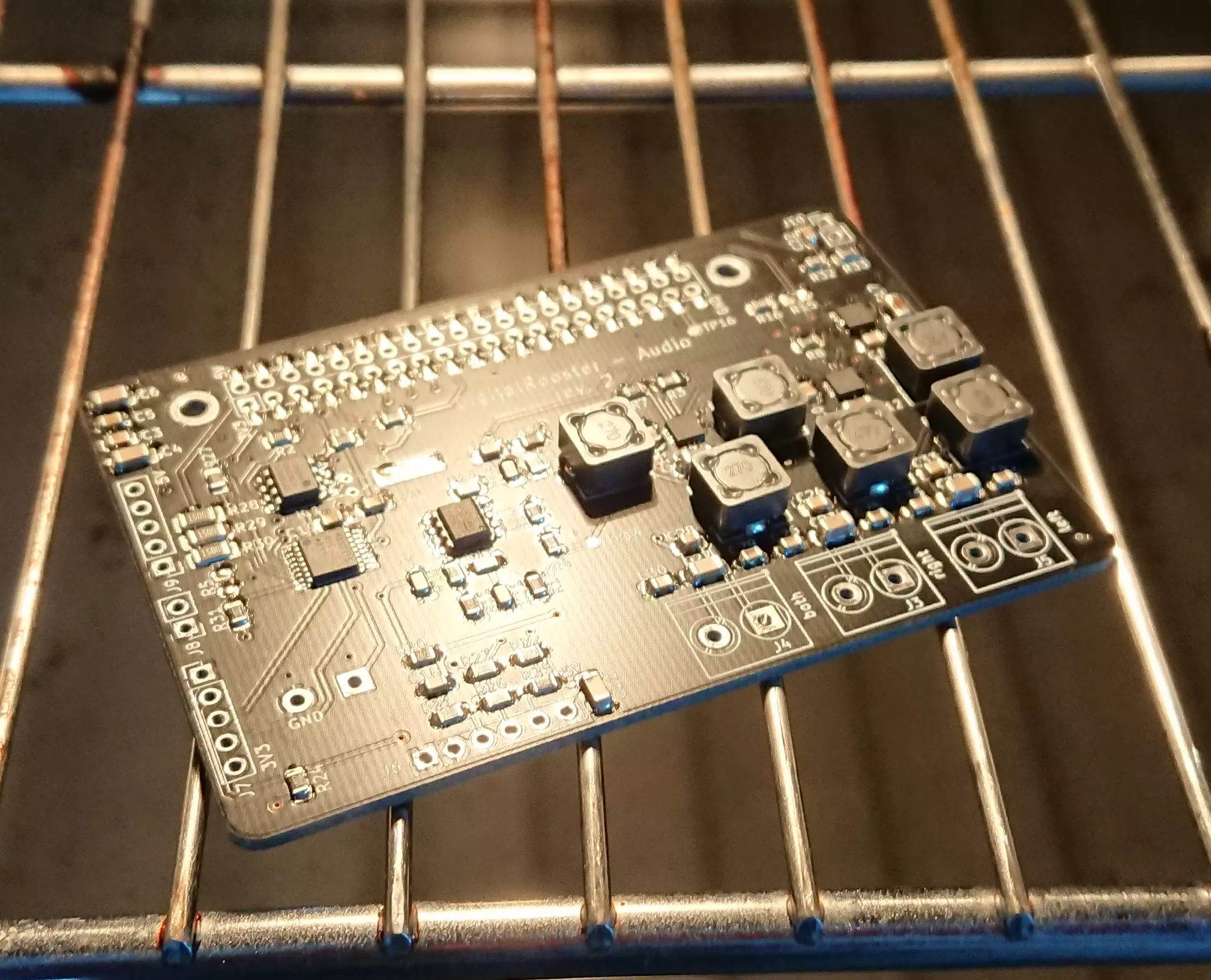 in the oven a PCB in the baking oven